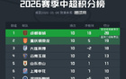 中超积分榜：蓉城领先优势达9分，泰山升至第5，已无负分球队